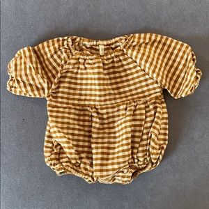 NWOT Brown white gingham romper, 0-3M